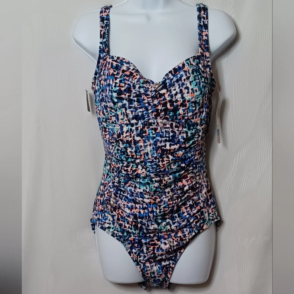 SWIM Solutions Women's Black Multi-Color Sherred Swimsuit. Size 16 - Picture 5 of 16